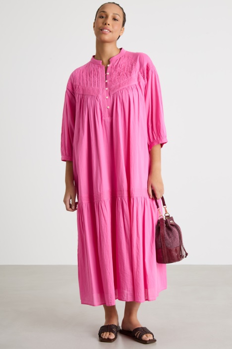 Long muslin dress with pleat detail Intrend