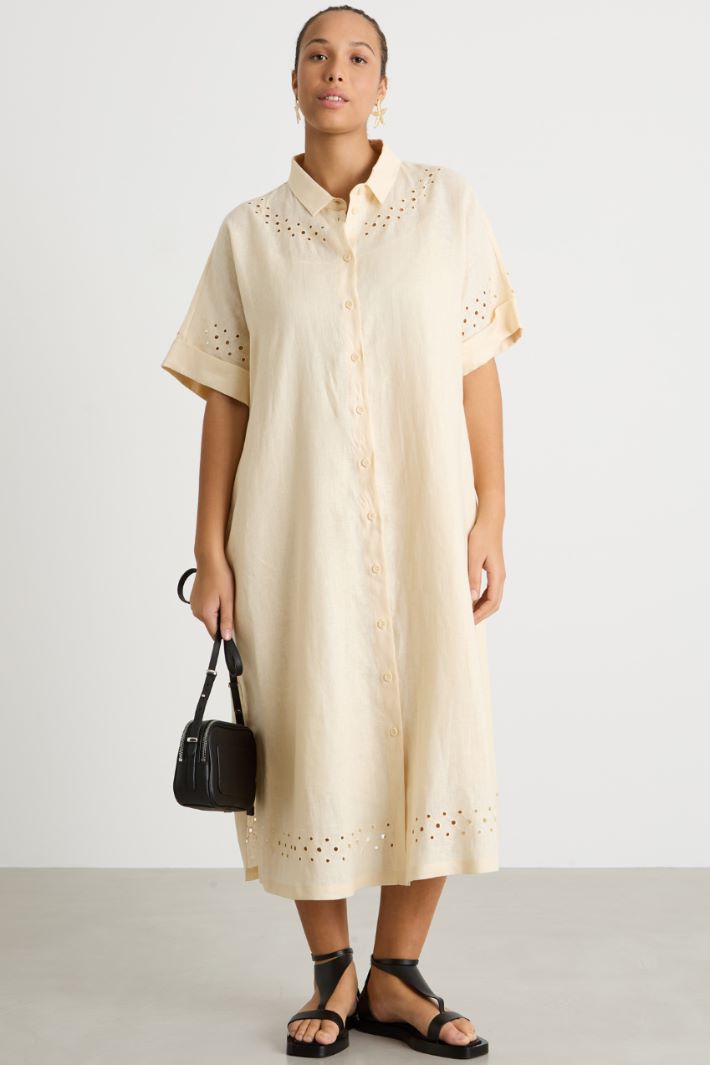 Openwork linen canvas shirt dress Intrend