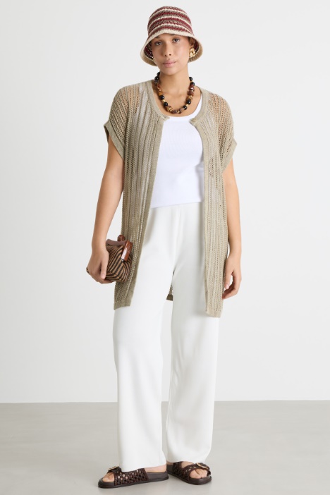 Long Open-Knit Linen Cardigan Intrend