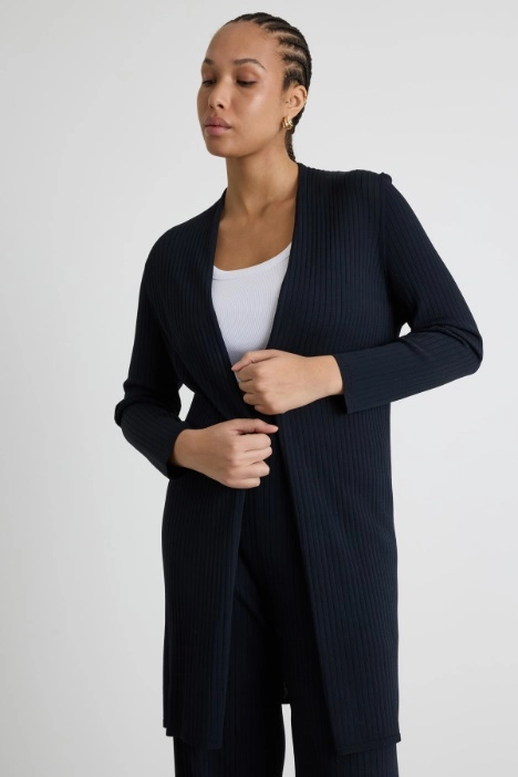 Ribbed Open-Front Cardigan - Intrend