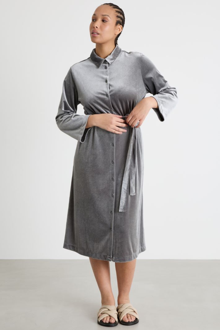 Velvet Jersey Shirt Dress Intrend - 4