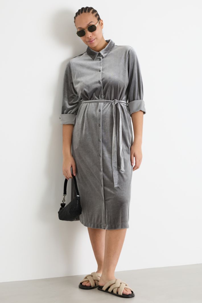 Velvet Jersey Shirt Dress Intrend