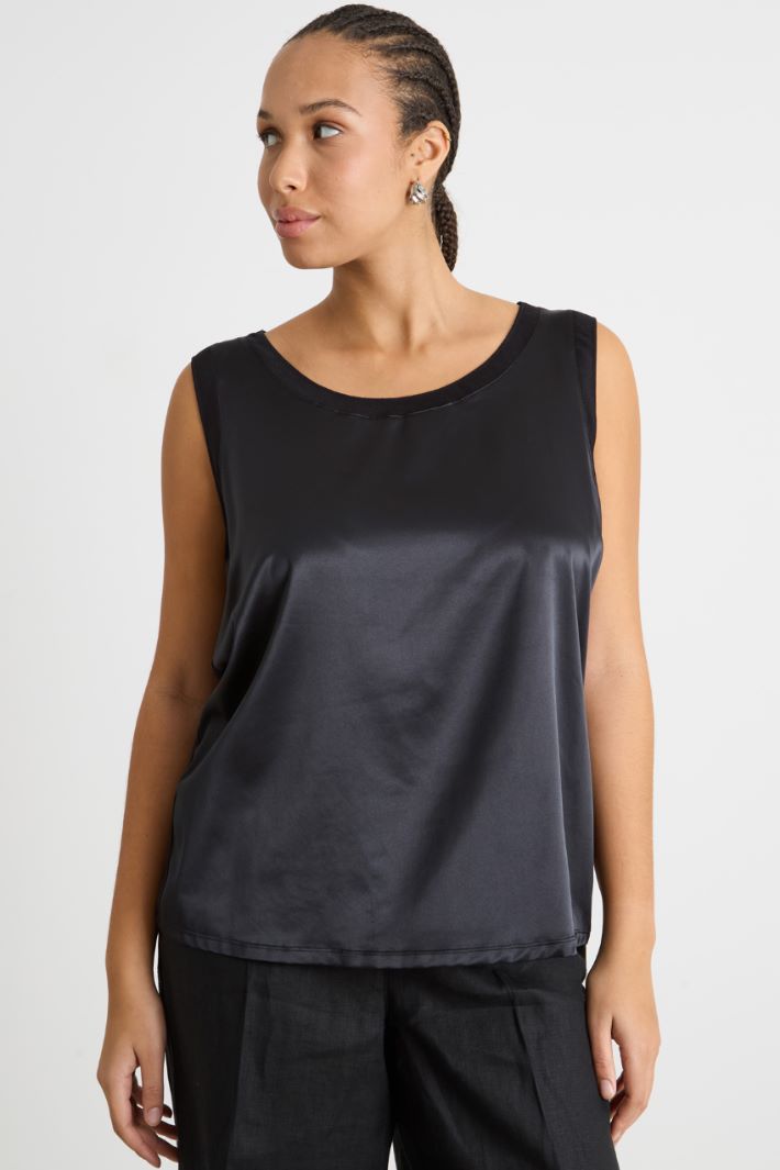 Stretch jersey and satin top Intrend - 2