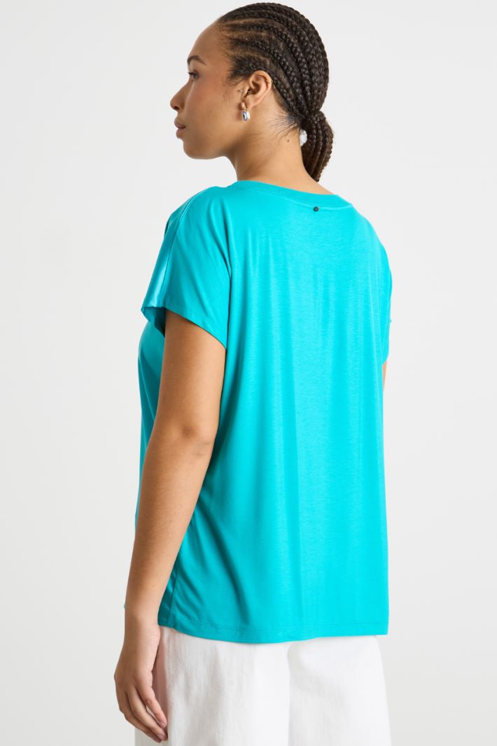 Stretch jersey and satin T-shirt Intrend - 4