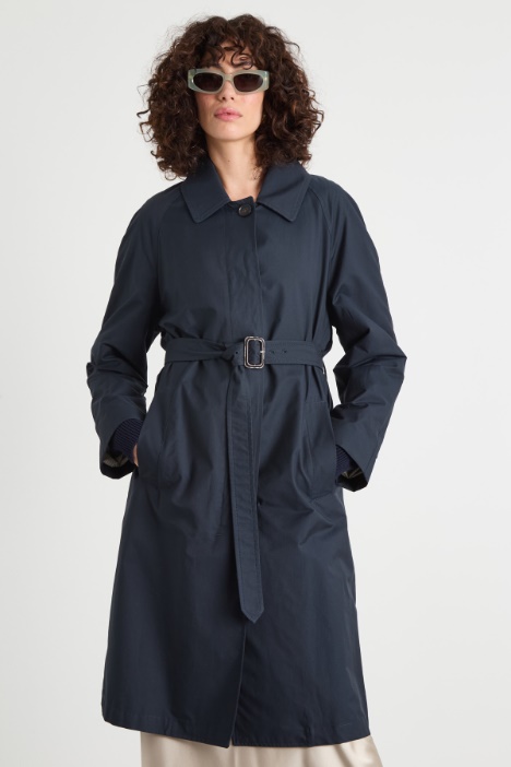 Trench monopetto in twill antigoccia