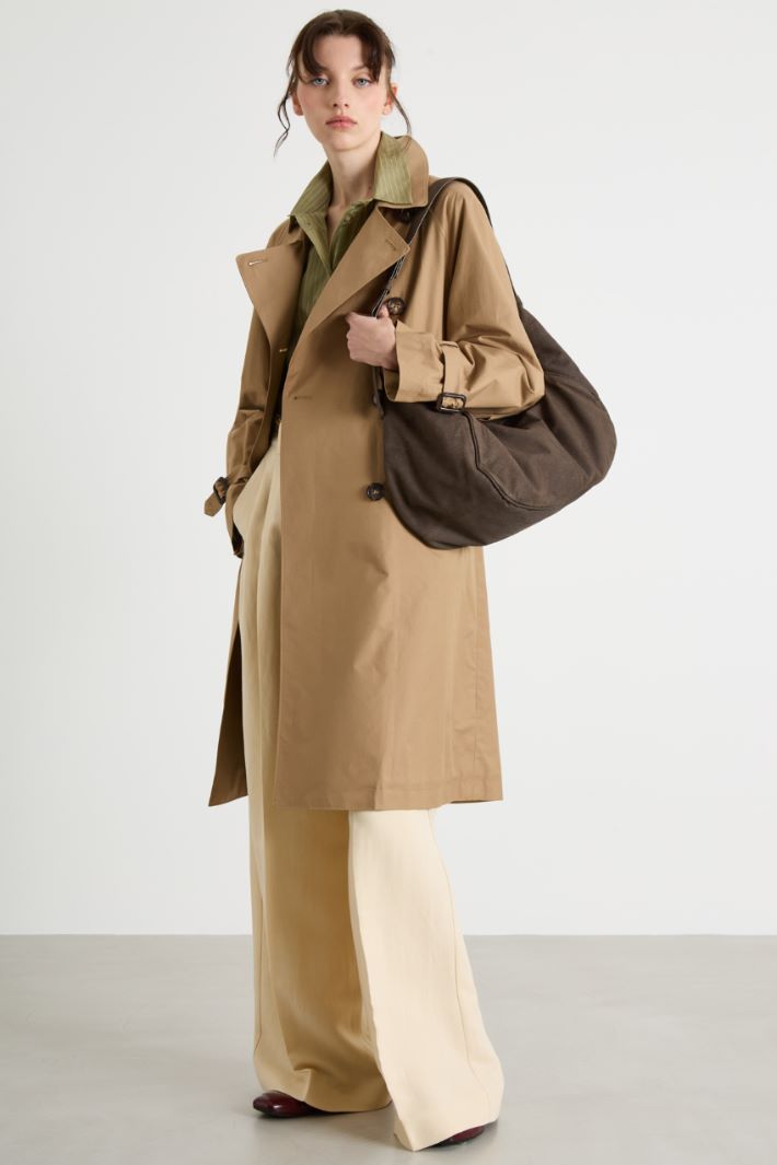 Showerproof Double-Breasted Midi Trench Coat in Twill Intrend