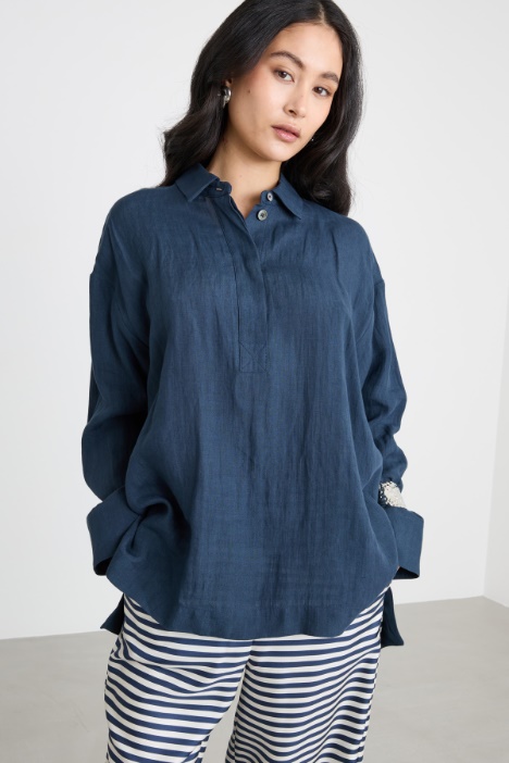 Linen canvas shirt with side slits Intrend