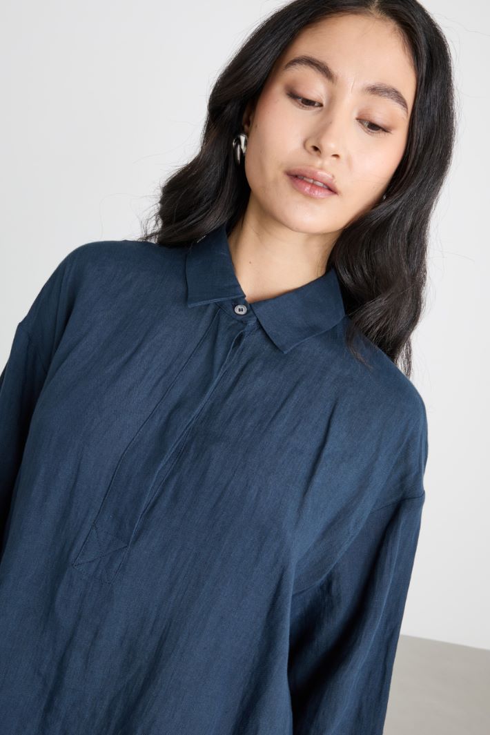 Linen canvas shirt with side slits Intrend - 3