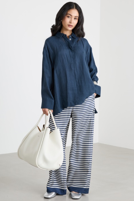 Linen canvas shirt with side slits Intrend