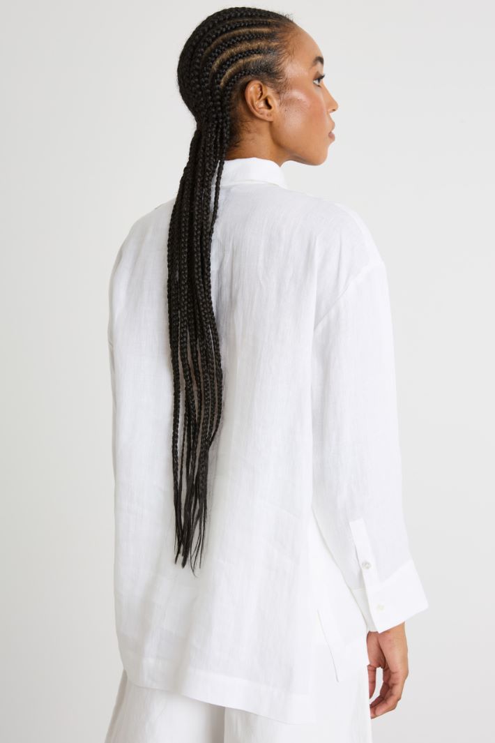 Linen canvas shirt with side slits Intrend - 4