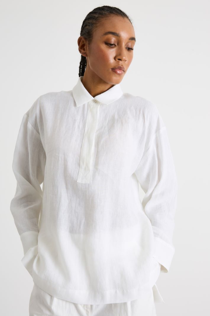 Linen canvas shirt with side slits Intrend - 2
