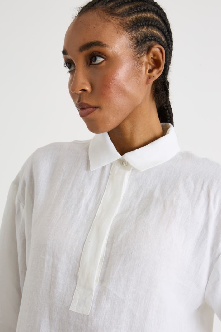 Linen canvas shirt with side slits Intrend - 3