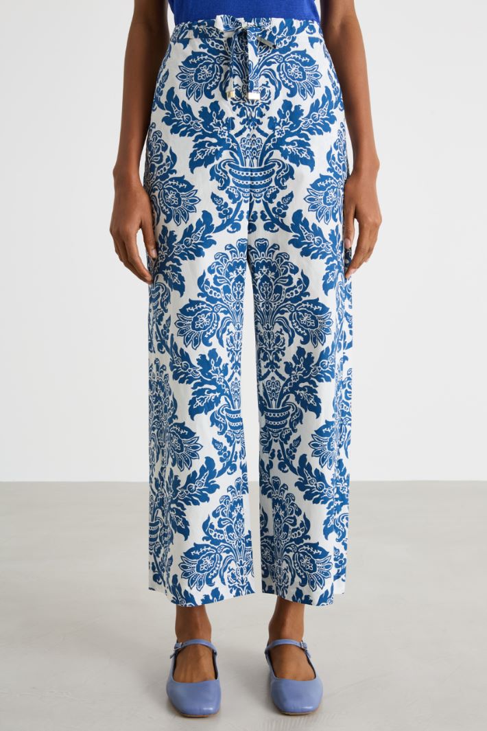 Printed poplin cropped trousers Intrend - 2