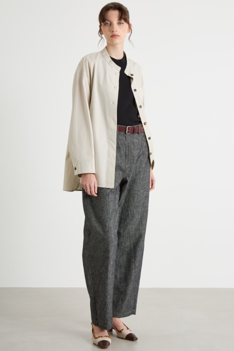Oversized band-collar poplin shirt Intrend