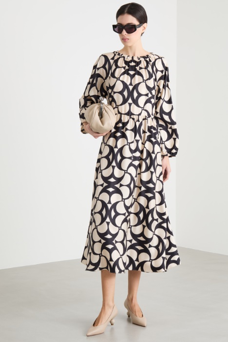 Printed Silk Flared Dress Intrend