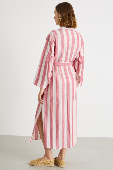 Vestido camisero de lona con cuello mao