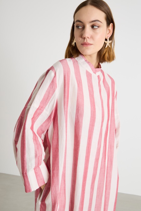 Vestido camisero de lona con cuello mao