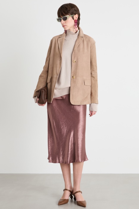 Single-breasted suede jacket with seams and topstitching Intrend