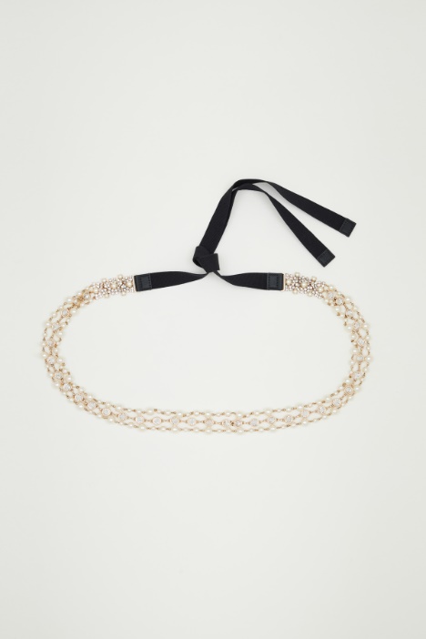 Collar joya con perlas y pedrería