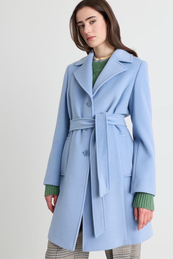 Cappotto in drap con cintura - AZZURRO - Intrend - 3