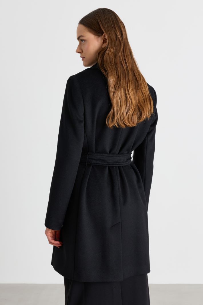 Cappotto in drap con cintura - NERO - Intrend - 4