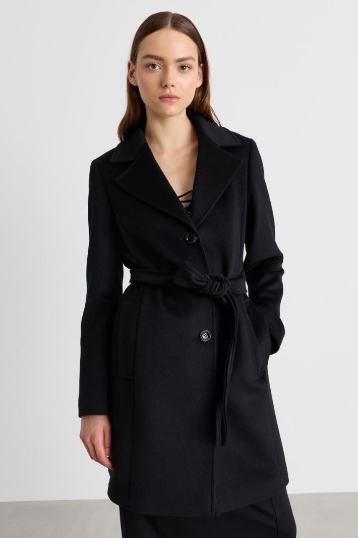 Cappotto in drap con cintura - NERO - Intrend - 2