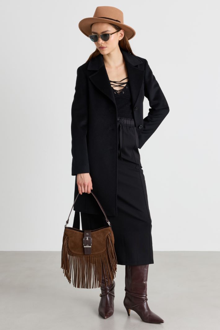Cappotto in drap con cintura - NERO - Intrend