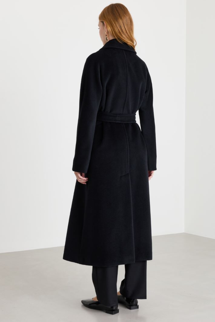 Beaver Wool Coat with Belt - BLACK - Intrend - 4