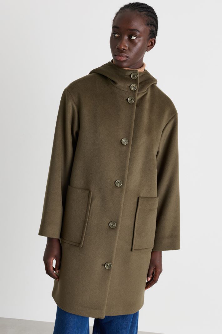Cappotto con cappuccio in drap - VERDE - Intrend - 2