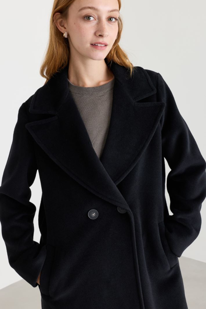 Wide Lapel Coat - BLACK - Intrend - 3