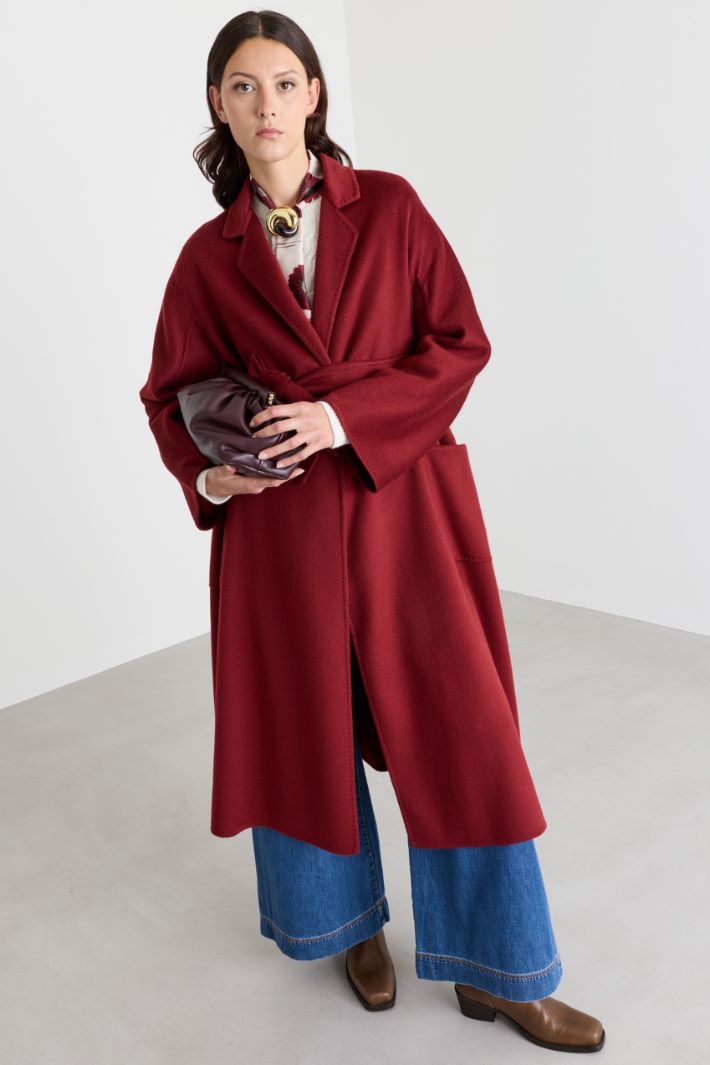 Cappotto in drap con cintura - ROSSO - Intrend - 2