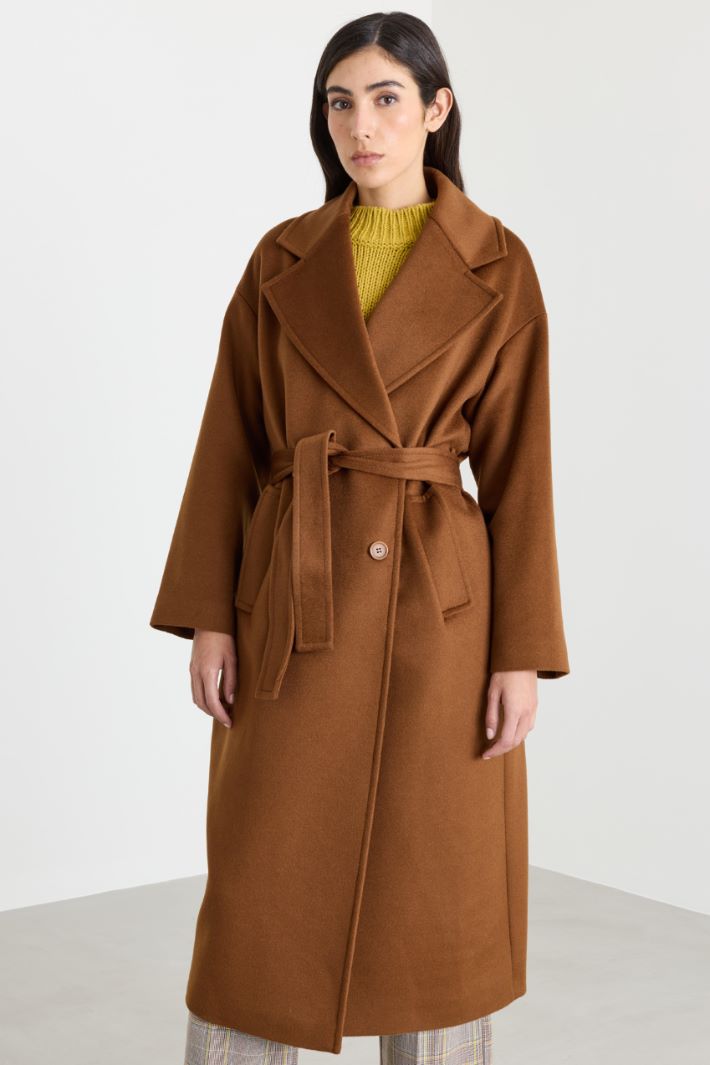 Cappotto doppiopetto in drap - MARRONE - Intrend - 2