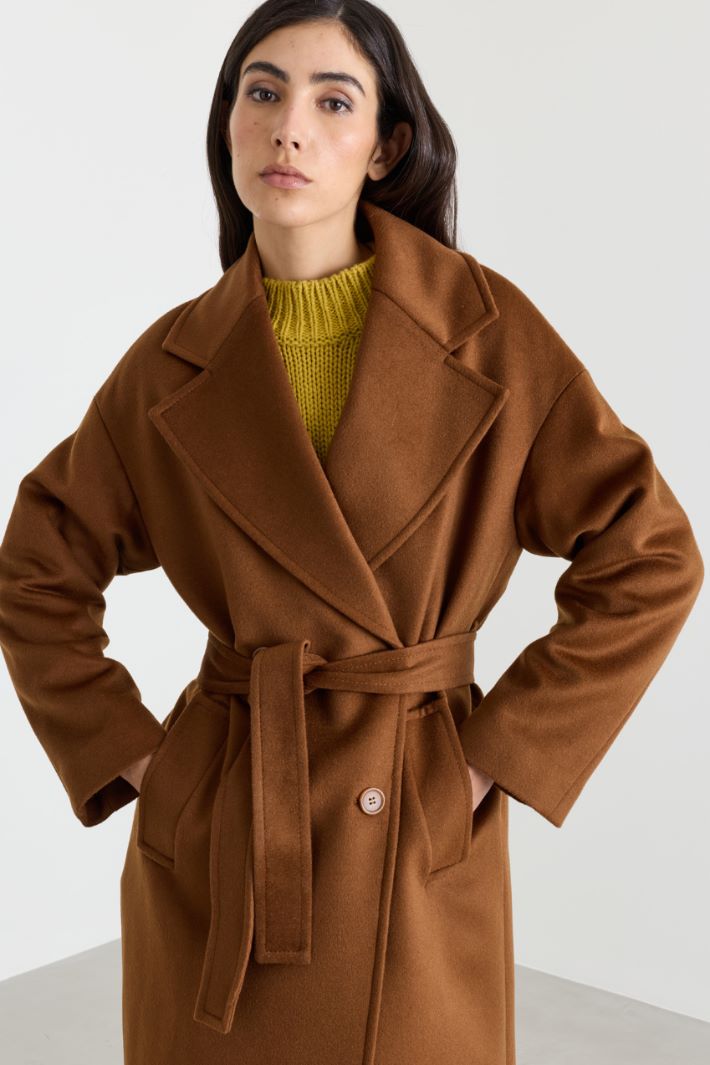 Cappotto doppiopetto in drap - MARRONE - Intrend - 3