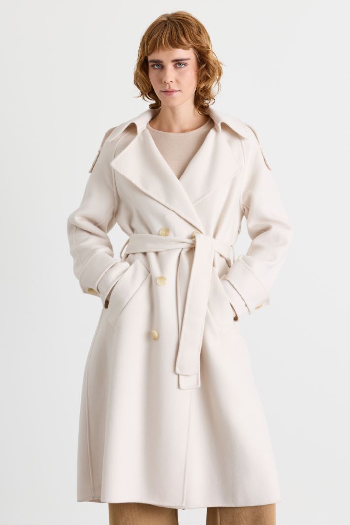 Wide-Lapel Trench Coat - WHITE - Intrend - 2
