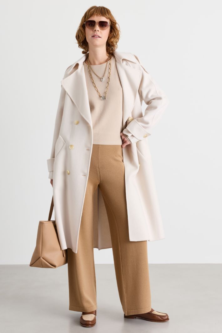 Wide-Lapel Trench Coat - WHITE - Intrend