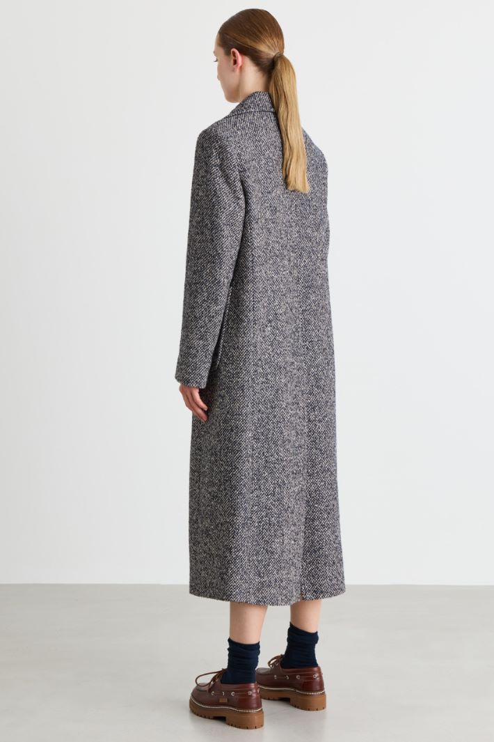 Cappotto midi in tweed - BLU BIANCO - Intrend - 4