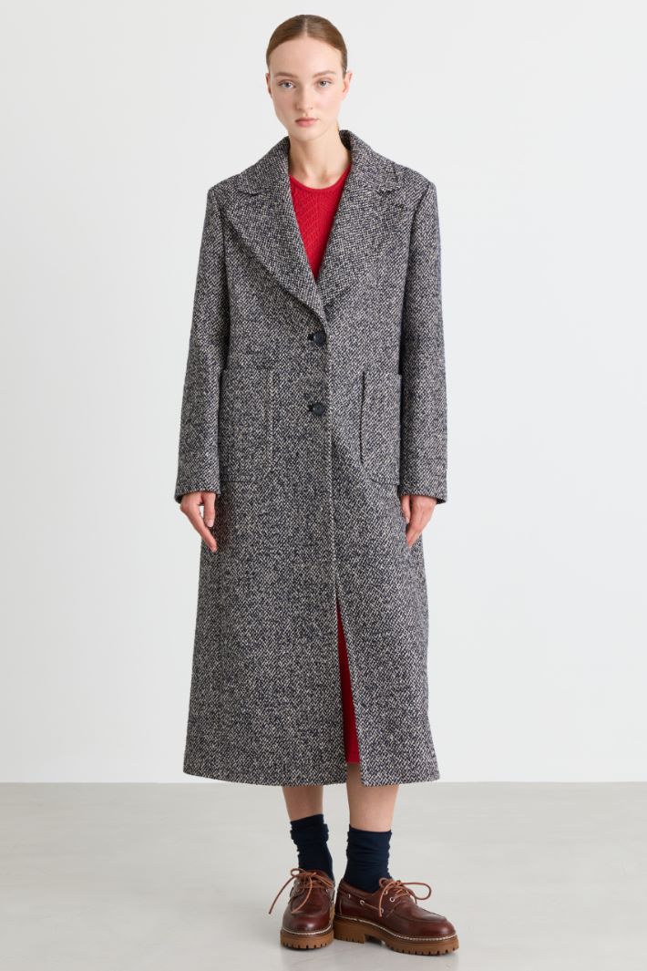 Cappotto midi in tweed - BLU BIANCO - Intrend - 2