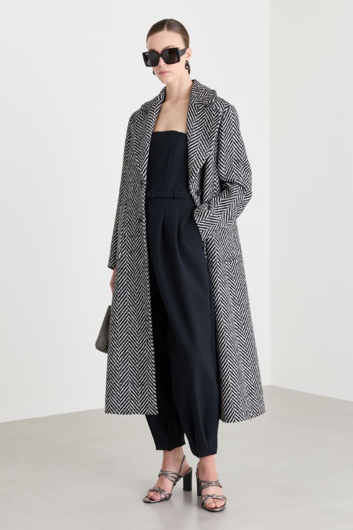 Cappotto midi in tweed - NERO BIANCO - Intrend
