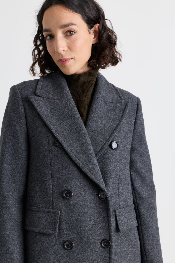Manteau croisé en drap de laine - GRIS - Intrend - 3