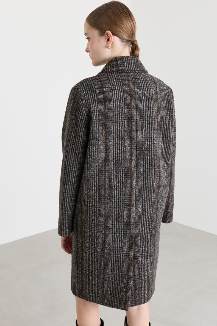 Double-Breasted Bouclé Coat - GREY RED - Intrend - 4