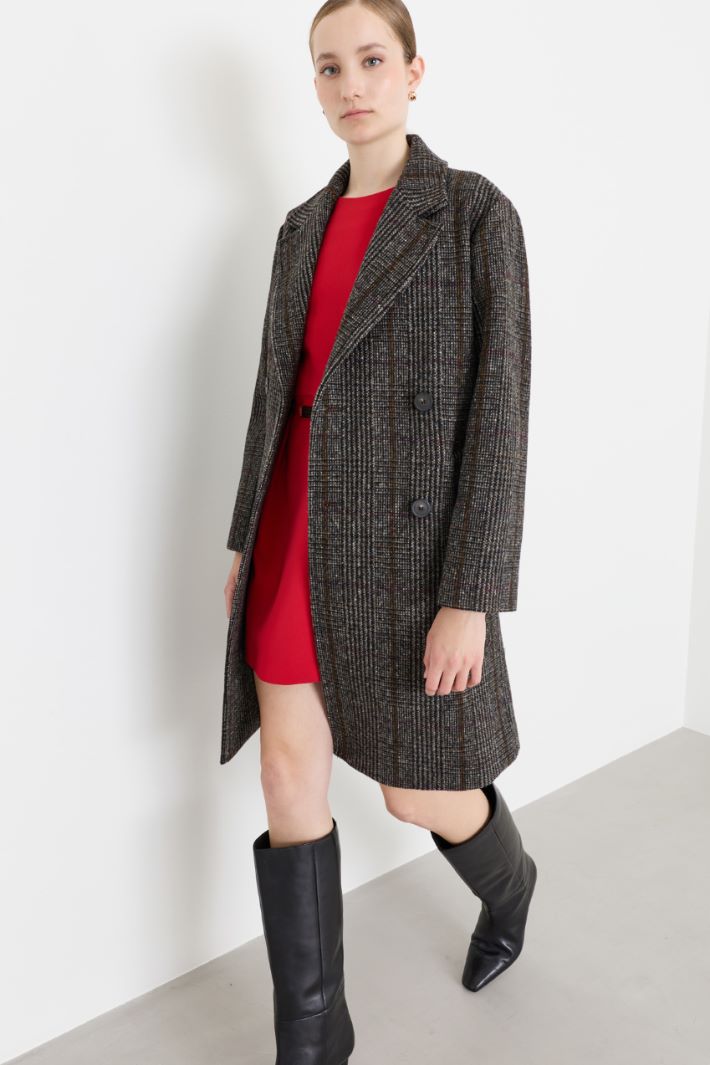 Double-Breasted Bouclé Coat - GREY RED - Intrend - 2