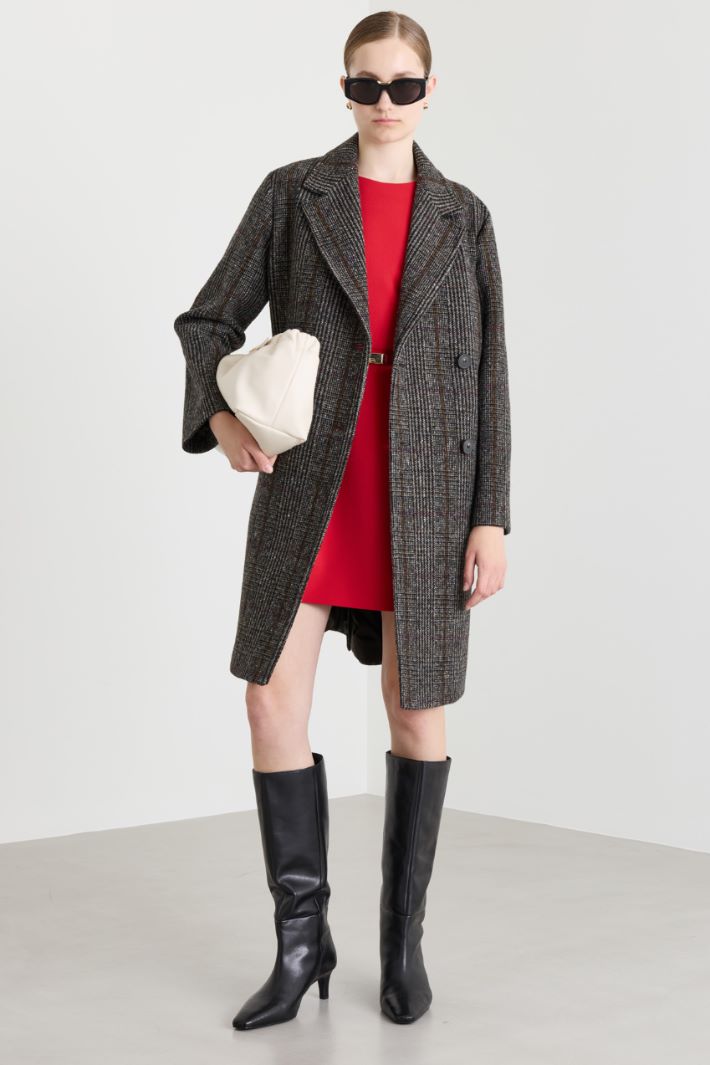 Double-Breasted Bouclé Coat - GREY RED - Intrend