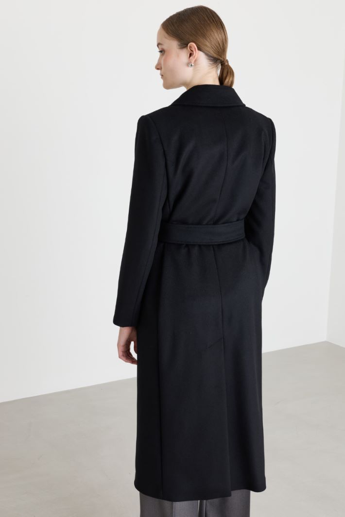 Belted double-breasted coat - BLACK - Intrend - 4