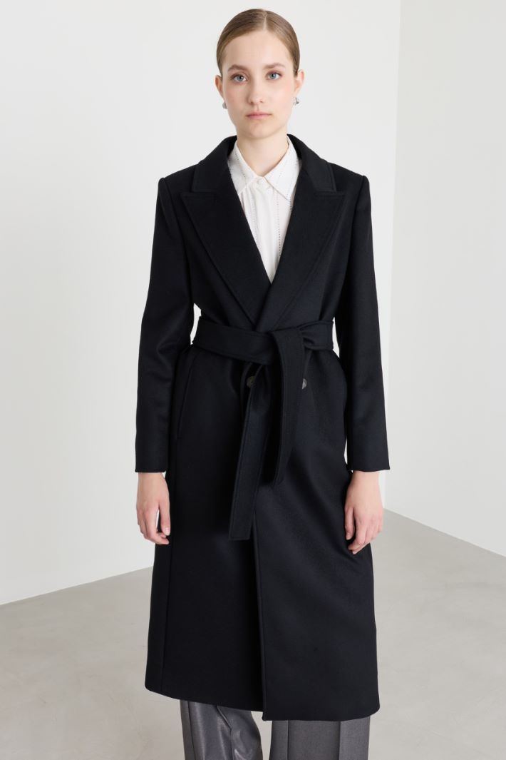 Belted double-breasted coat - BLACK - Intrend - 2