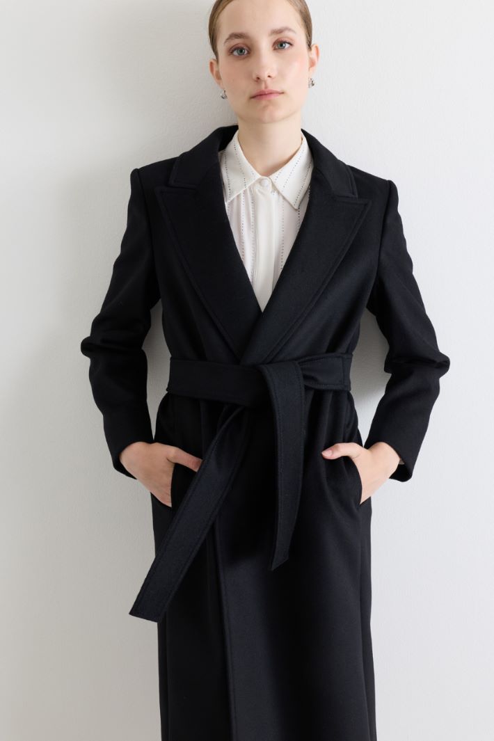 Belted double-breasted coat - BLACK - Intrend - 3
