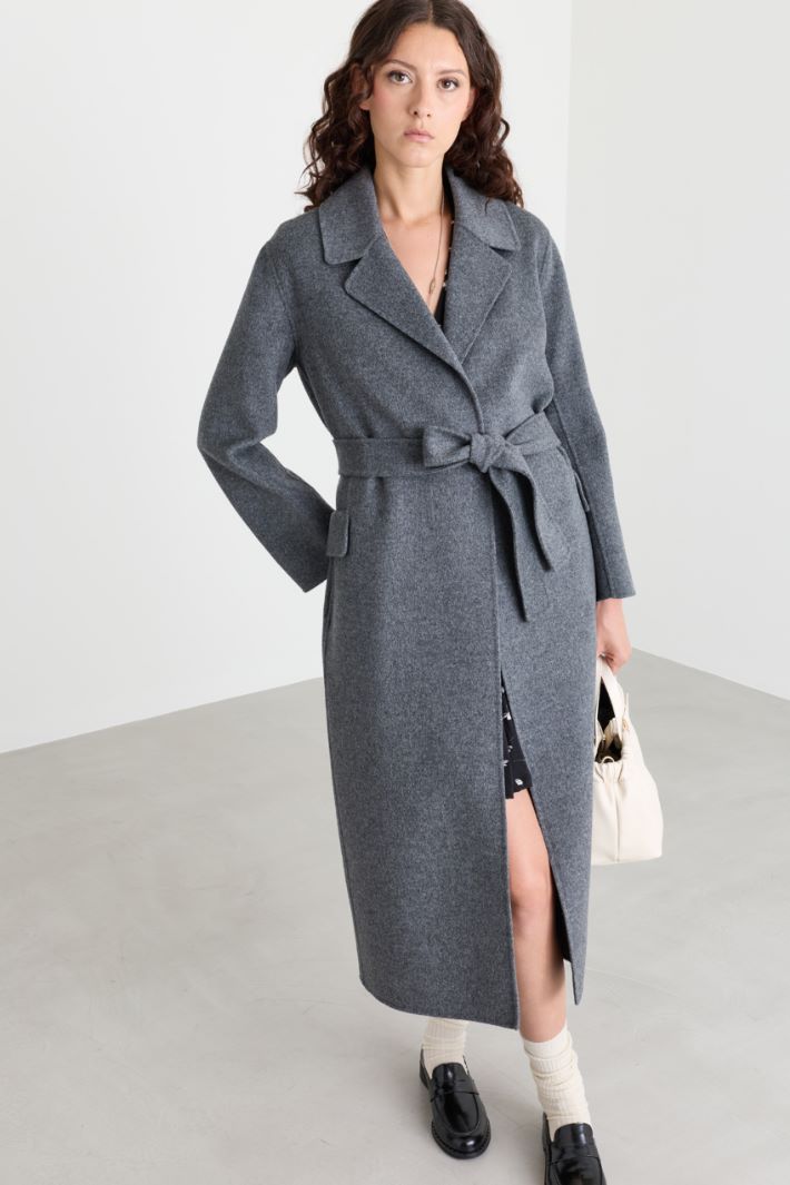 Wool-Blend Robe Coat - GREY - Intrend - 2