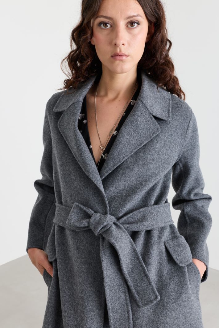 Wool-Blend Robe Coat - GREY - Intrend - 3