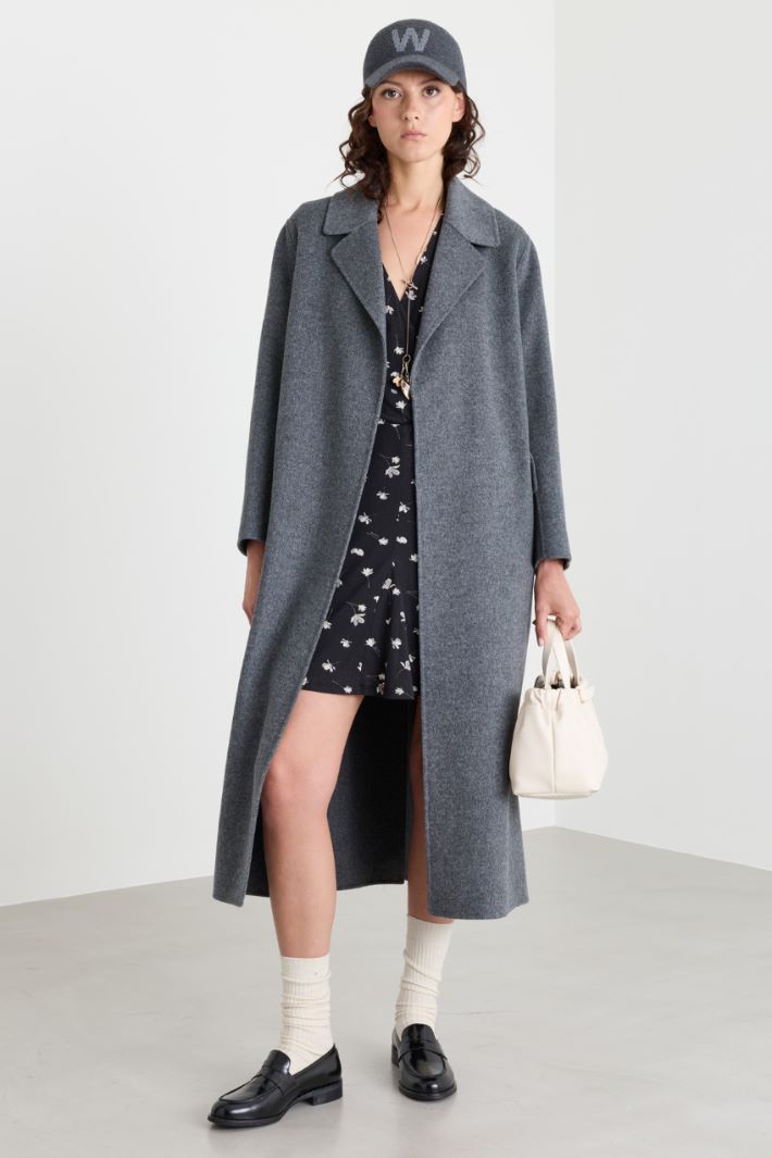 Wool-Blend Robe Coat - GREY - Intrend
