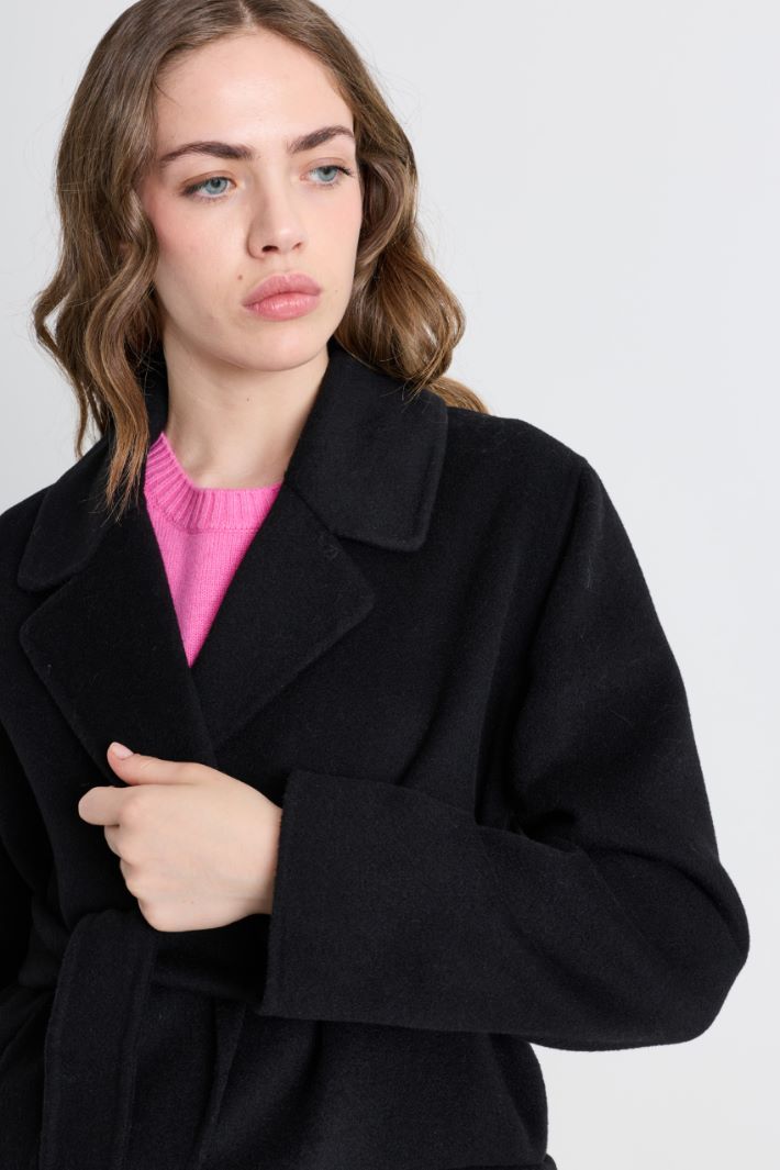 Wool-Blend Robe Coat - BLACK - Intrend - 3