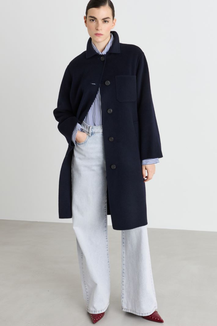 Multi-pocket wool coat - BLUE - Intrend - 2
